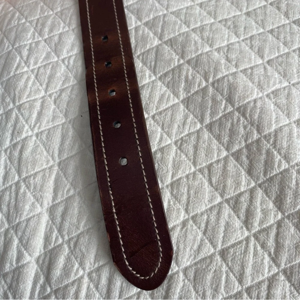 Classic Work Brown Leather Belt White Stitching Silver tone buckle men’s size XL